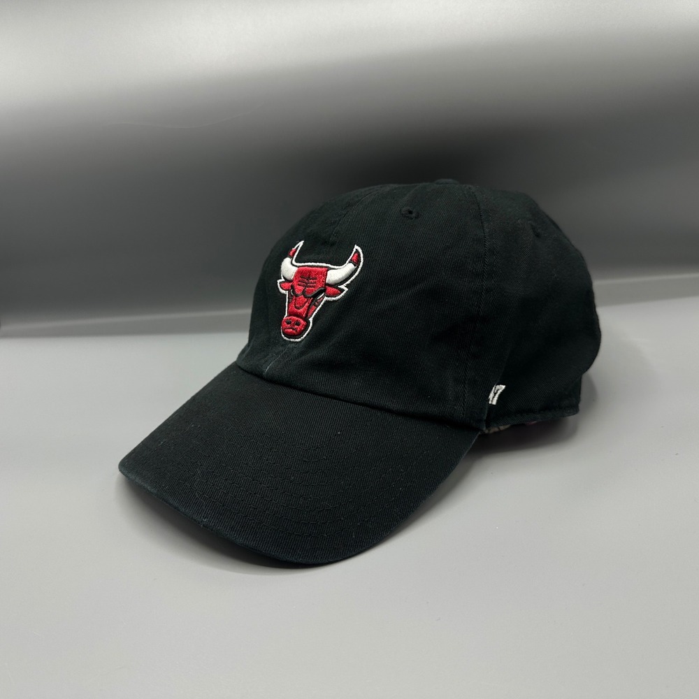 47 Brand Chicago Bulls Clean Up Hat Black Adjustable Strapback NBA Dad Cap
